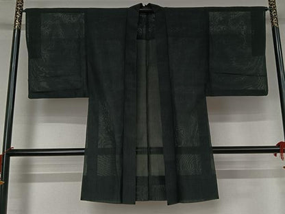 平和屋着物▽男性　長羽織　スリーシーズン　春夏秋　塵除け　縞　正絹　逸品　AABK3752jh