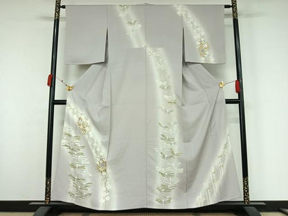 平和屋着物▽訪問着　単衣　友禅　駒刺繍　松竹梅　暈し染め　金彩　正絹　逸品　AABK3755jh