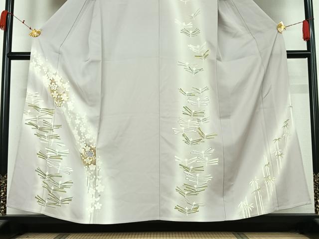 平和屋着物▽訪問着　単衣　友禅　駒刺繍　松竹梅　暈し染め　金彩　正絹　逸品　AABK3755jh