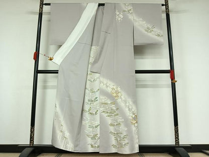 平和屋着物▽訪問着　単衣　友禅　駒刺繍　松竹梅　暈し染め　金彩　正絹　逸品　AABK3755jh