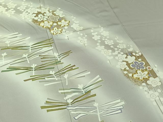 平和屋着物▽訪問着　単衣　友禅　駒刺繍　松竹梅　暈し染め　金彩　正絹　逸品　AABK3755jh
