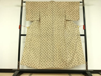 平和屋着物▽上質な小紋　単衣　型染め　花丸文　正絹　逸品　AABK3756jh