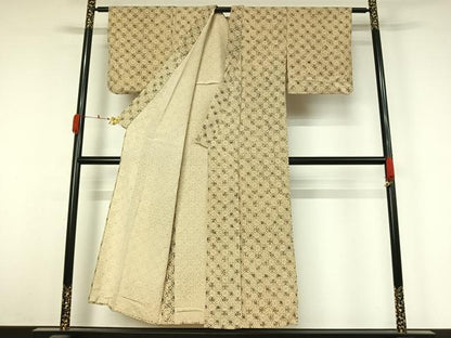 平和屋着物▽上質な小紋　単衣　型染め　花丸文　正絹　逸品　AABK3756jh