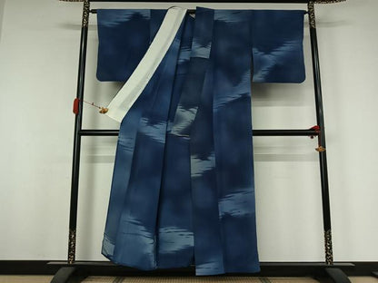 平和屋着物▽上質な小紋　単衣　霞文　暈し染め　正絹　逸品　AABK3757jh