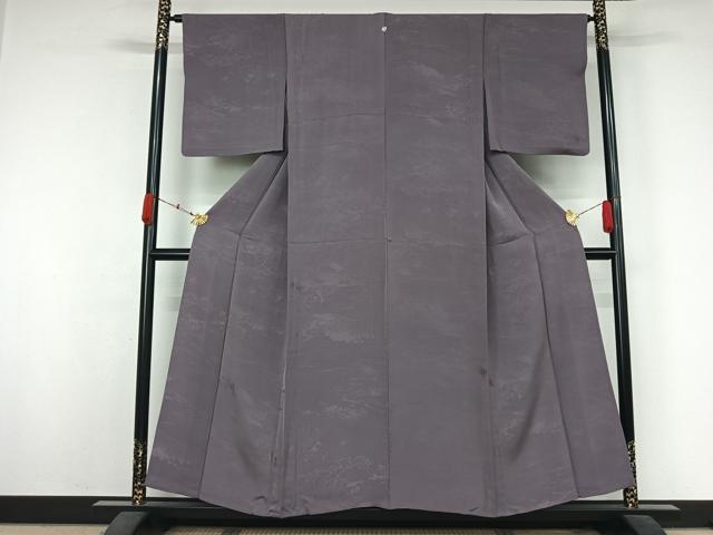 平和屋着物▽上質な色無地　単衣　風景地紋　鳩羽色　正絹　逸品　AABK3761jh