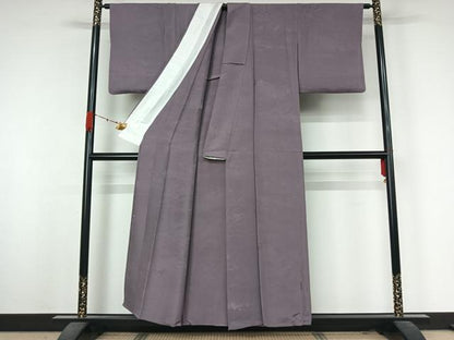 平和屋着物▽上質な色無地　単衣　風景地紋　鳩羽色　正絹　逸品　AABK3761jh