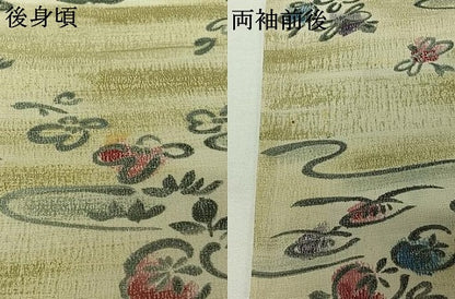平和屋着物▽上質な小紋　単衣　紬地　草花文　正絹　逸品　AABK3764jh