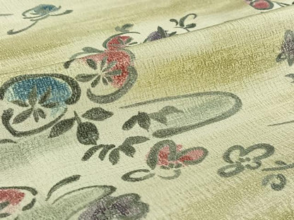 平和屋着物▽上質な小紋　単衣　紬地　草花文　正絹　逸品　AABK3764jh