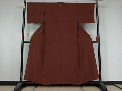 平和屋着物▽上質な色無地　単衣　葡萄茶色　正絹　逸品　AABK3765jh