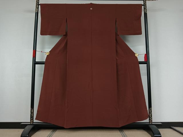 平和屋着物▽上質な色無地　単衣　葡萄茶色　正絹　逸品　AABK3765jh