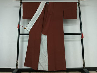 平和屋着物▽上質な色無地　単衣　葡萄茶色　正絹　逸品　AABK3765jh