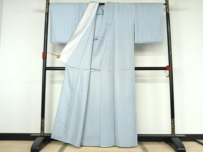 平和屋着物▽色無地　単衣　紗綾形地紋　月白色　洗える着物　AABK3766jh