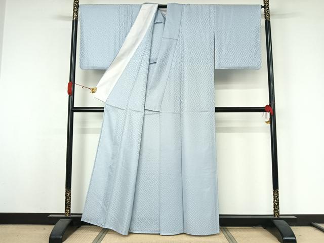 平和屋着物▽色無地　単衣　紗綾形地紋　月白色　洗える着物　AABK3766jh
