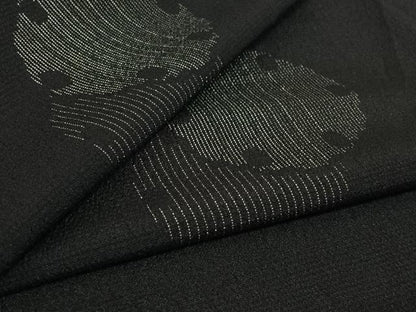 平和屋着物▽本塩沢　単衣　雪輪文　黒地　正絹　逸品　AABK3768jh