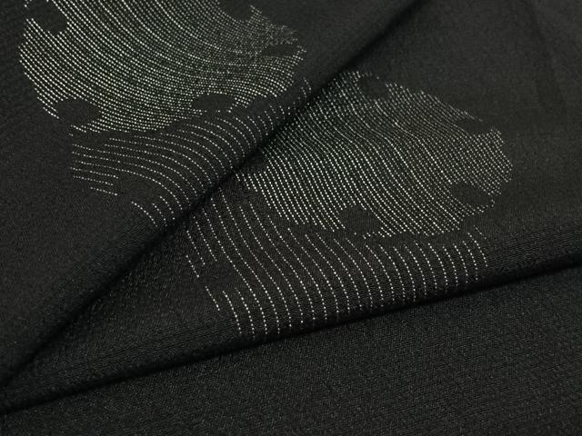 平和屋着物▽本塩沢　単衣　雪輪文　黒地　正絹　逸品　AABK3768jh