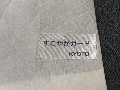 平和屋着物▽本塩沢　単衣　雪輪文　黒地　正絹　逸品　AABK3768jh
