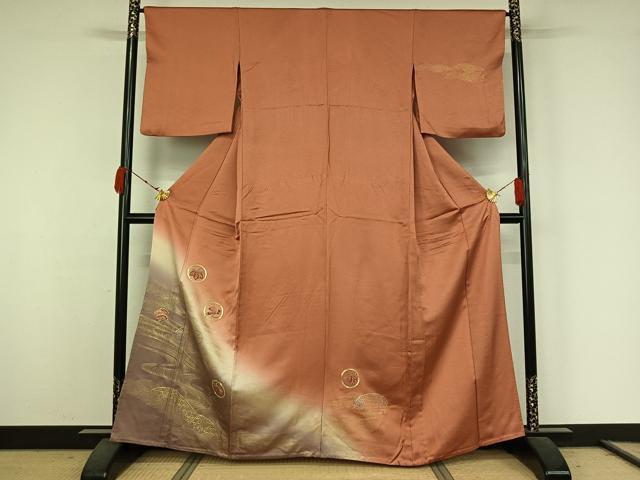 平和屋着物▽訪問着　単衣　駒刺繍　立波花丸文　暈し染め　金彩　正絹　逸品　AABK3771jh