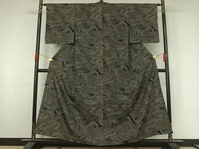 平和屋着物▽小紋　単衣　立波文　AABK3772jh