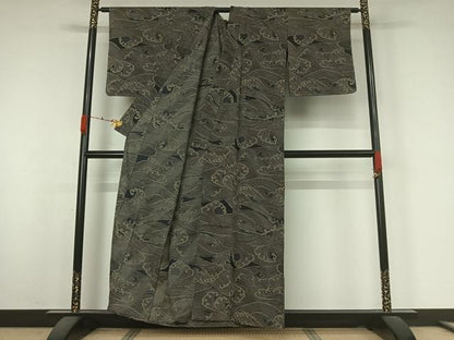 平和屋着物▽小紋　単衣　立波文　AABK3772jh