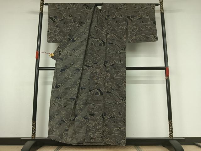 平和屋着物▽小紋　単衣　立波文　AABK3772jh
