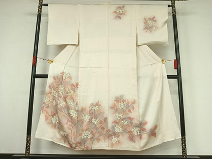 平和屋着物▽訪問着　単衣　駒刺繍　枝花文　暈し染め　正絹　逸品　AABK3773jh