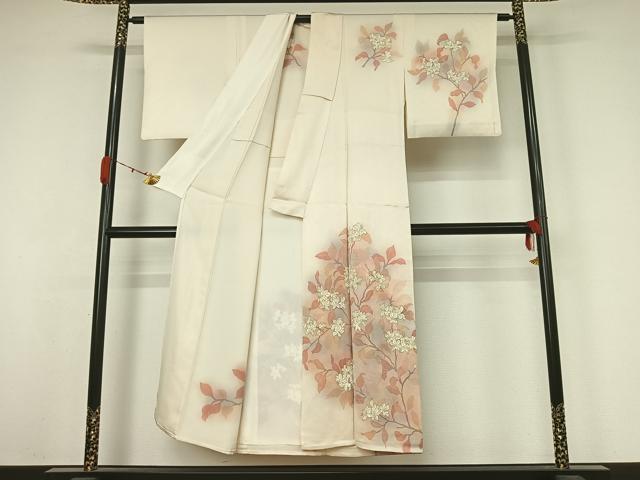 平和屋着物▽訪問着　単衣　駒刺繍　枝花文　暈し染め　正絹　逸品　AABK3773jh