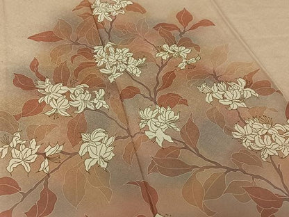 平和屋着物▽訪問着　単衣　駒刺繍　枝花文　暈し染め　正絹　逸品　AABK3773jh