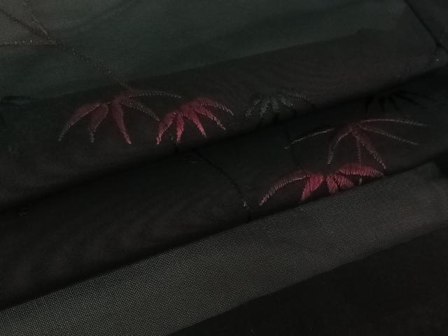 平和屋着物▽羽織　スリーシーズン　春夏秋　塵除け　笹の葉文　黒地　正絹　逸品　未使用　AABK3775jh