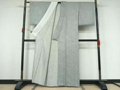 平和屋着物▽名門　藤娘きぬたや・総絞り(杢目絞り)　小紋　単衣　枝花文　正絹　逸品　AABK3777jh