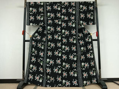 平和屋着物▽小紋　単衣　草花文　洗える着物　AABK3779jh
