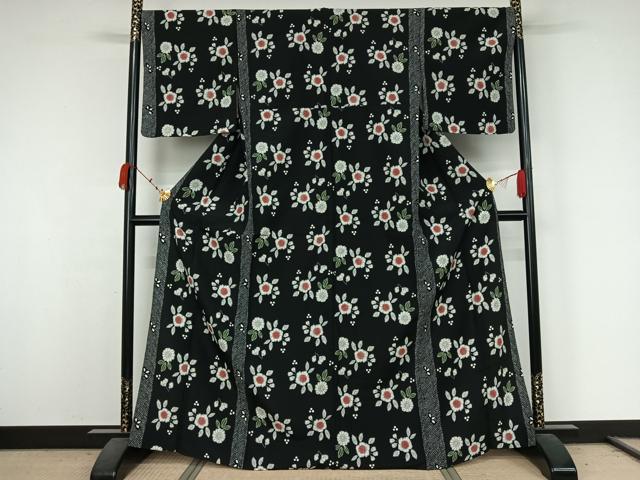平和屋着物▽小紋　単衣　草花文　洗える着物　AABK3779jh