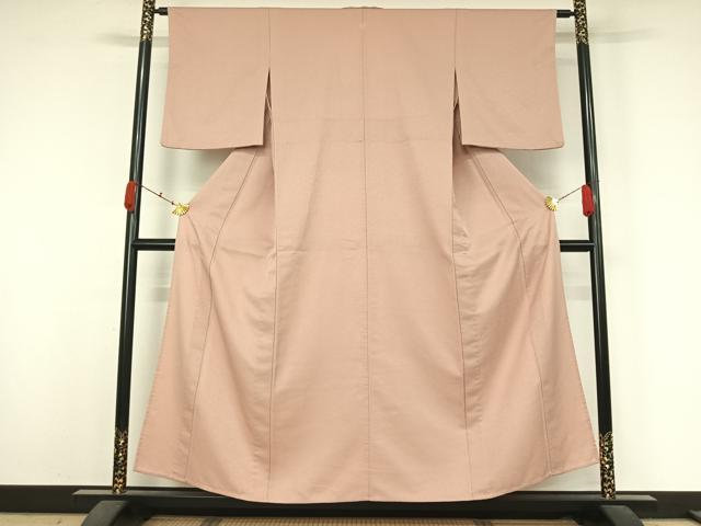 平和屋着物▽色無地　単衣　唐草地紋　灰桜色　洗える着物　AABK3783jh