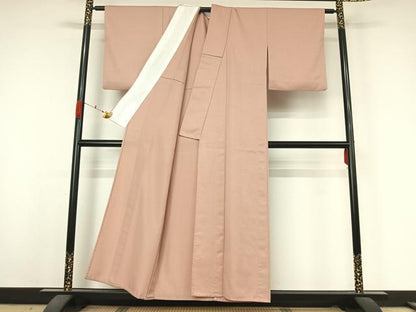 平和屋着物▽色無地　単衣　唐草地紋　灰桜色　洗える着物　AABK3783jh