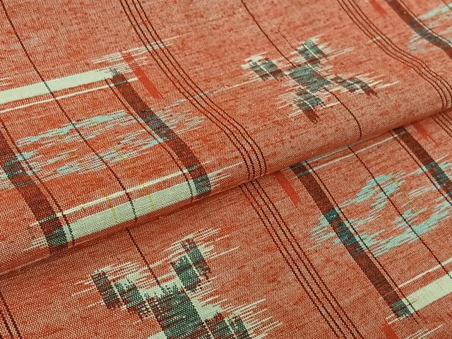 平和屋着物▽上質な紬　単衣　琉球絣文様　正絹　逸品　AABK3789jh