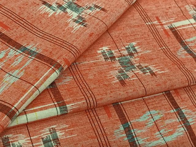 平和屋着物▽上質な紬　単衣　琉球絣文様　正絹　逸品　AABK3789jh