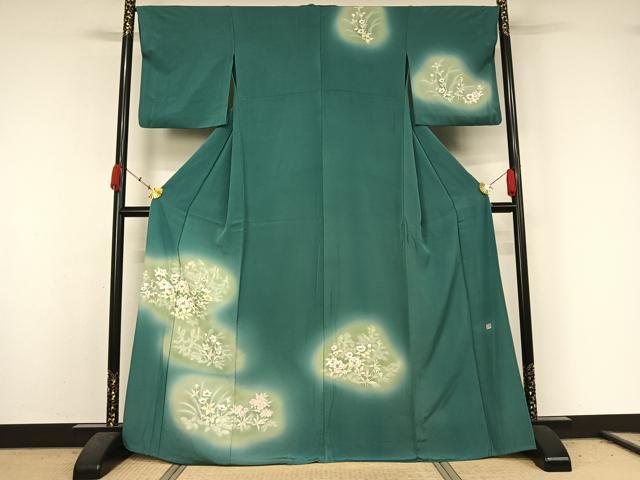 平和屋着物▽訪問着　単衣　作家物　手描き　草花文　暈し染め　正絹　逸品　AABK3791jh