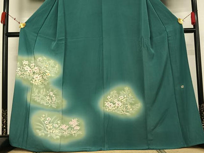 平和屋着物▽訪問着　単衣　作家物　手描き　草花文　暈し染め　正絹　逸品　AABK3791jh