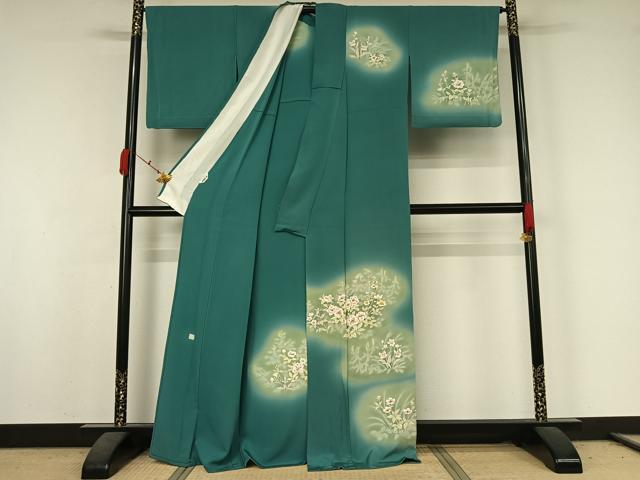 平和屋着物▽訪問着　単衣　作家物　手描き　草花文　暈し染め　正絹　逸品　AABK3791jh