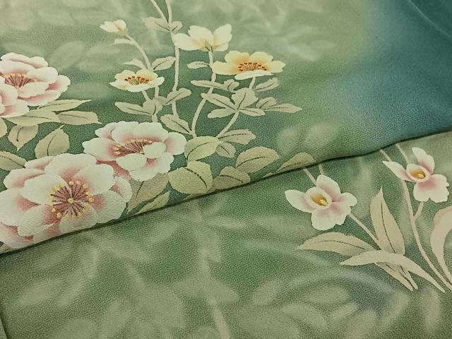 平和屋着物▽訪問着　単衣　作家物　手描き　草花文　暈し染め　正絹　逸品　AABK3791jh