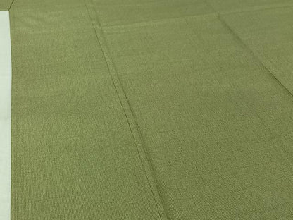 平和屋着物▽お召　単衣　色無地　山葵色　正絹　逸品　AABK3792jh