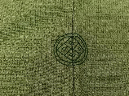 平和屋着物▽お召　単衣　色無地　山葵色　正絹　逸品　AABK3792jh