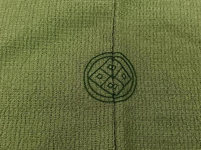 平和屋着物▽お召　単衣　色無地　山葵色　正絹　逸品　AABK3792jh