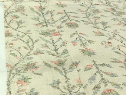 平和屋着物▽小千谷紬　単衣　草花文　正絹　逸品　AABK3793jh