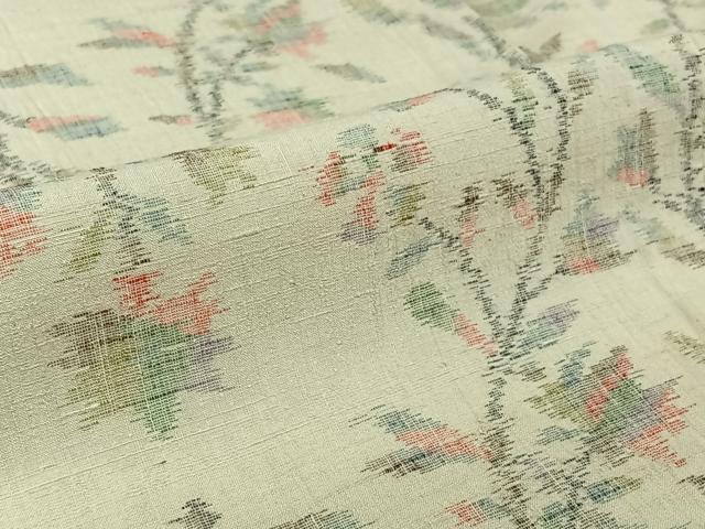 平和屋着物▽小千谷紬　単衣　草花文　正絹　逸品　AABK3793jh