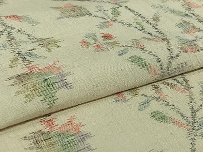 平和屋着物▽小千谷紬　単衣　草花文　正絹　逸品　AABK3793jh