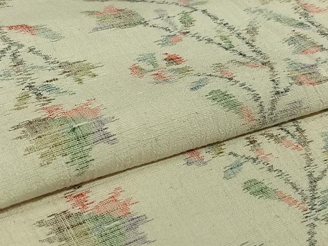 平和屋着物▽小千谷紬　単衣　草花文　正絹　逸品　AABK3793jh