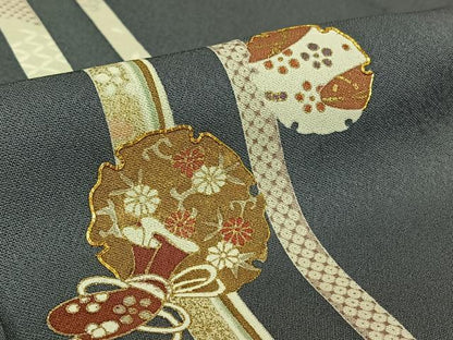 平和屋着物▽訪問着　単衣　駒刺繍　雪輪花文　金彩　正絹　逸品　AABK3794jh