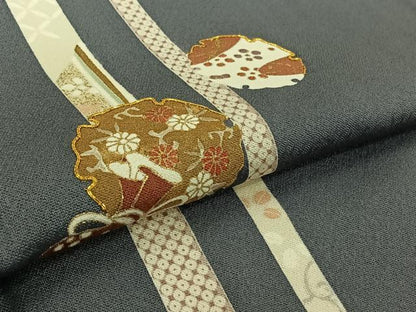平和屋着物▽訪問着　単衣　駒刺繍　雪輪花文　金彩　正絹　逸品　AABK3794jh