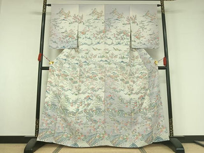 平和屋着物▽訪問着　単衣　風景花文　暈し染め　正絹　逸品　AABK3795jh