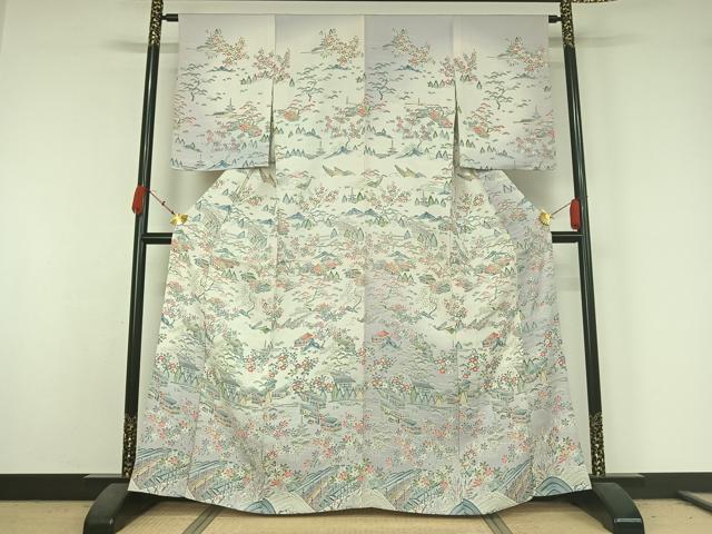 平和屋着物▽訪問着　単衣　風景花文　暈し染め　正絹　逸品　AABK3795jh